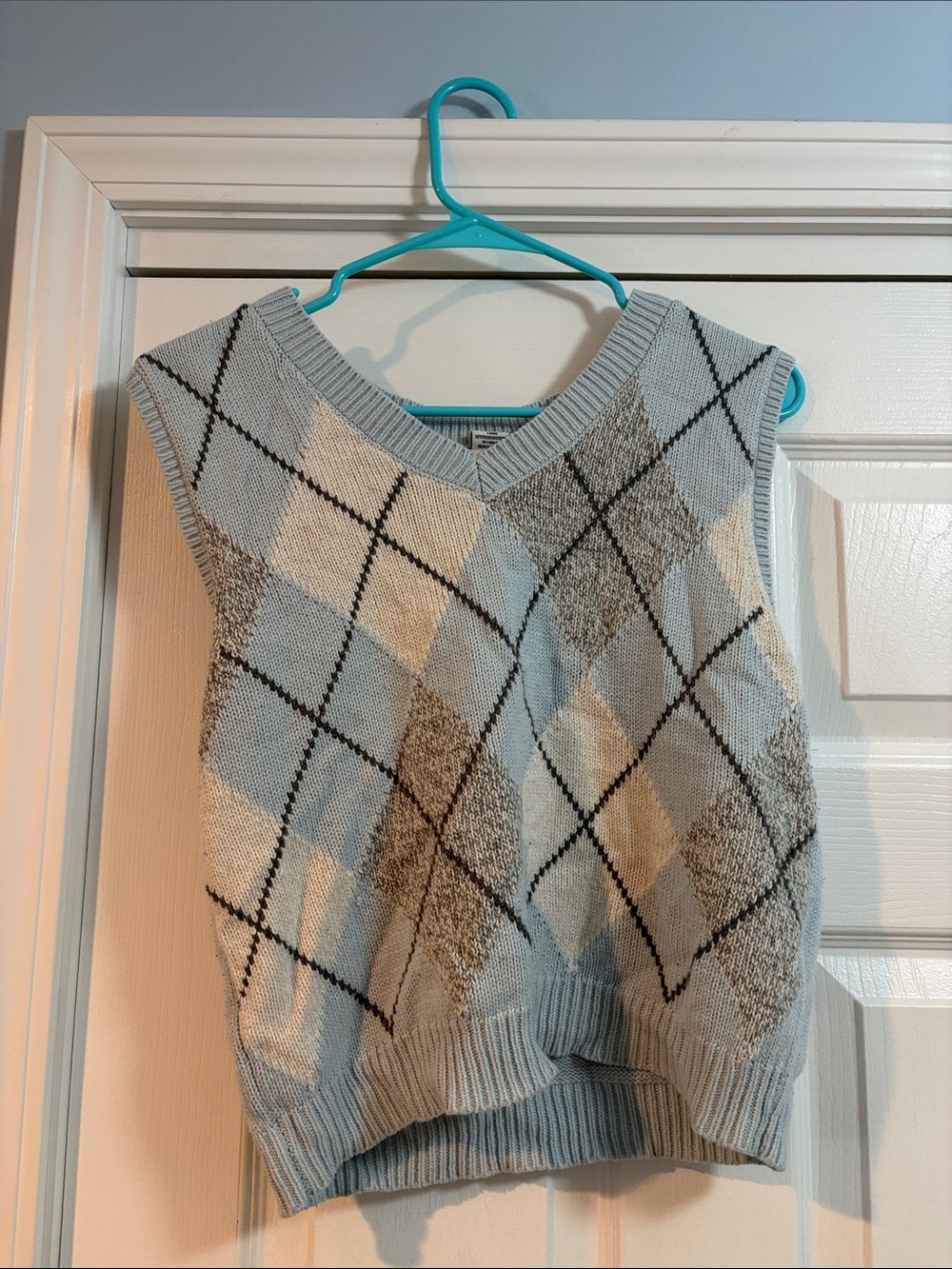 Sincerely Jules Light Blue and Cream Argyle V-Neck Sweater Vest